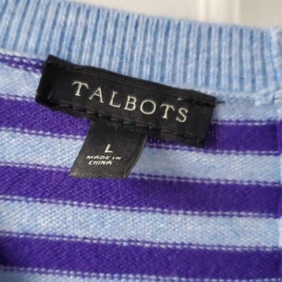 NWOT TALBOTS BLUE PURPLE STRIPE WOOL BLEND SWEATER SIZE LARGE - Picture 3 of 8